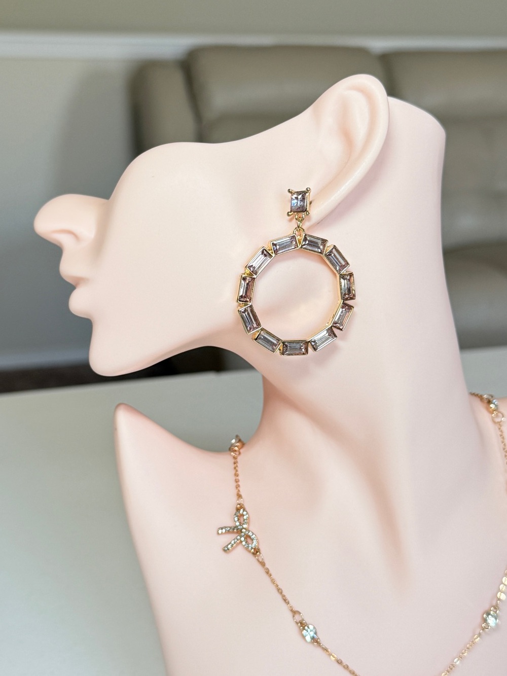 Gold-Tone Crystals Drop Earrings